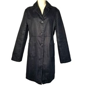 Vintage Textured Single-Breasted Black Overcoat